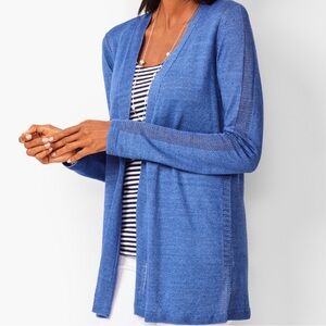 Talbots Light Blue 100% Linen Open Front Cardigan Small Lightweight Classic